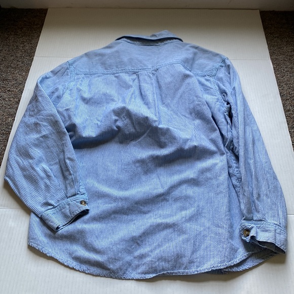 Casey and Max Women Size L Cotton Denim Striped Cat Shirt Button Down - Picture 5 of 5